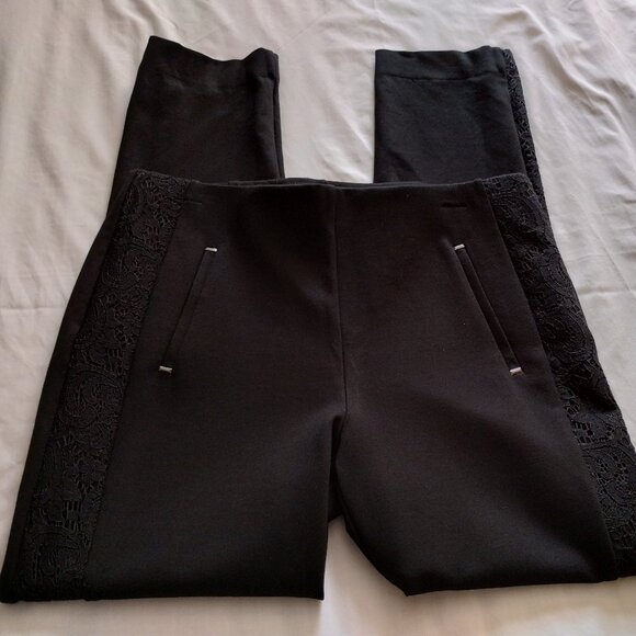 CHICO's Black PONTE Knit LACE TUX STRIPE Legging Sz 0.5 - Picture 2 of 7
